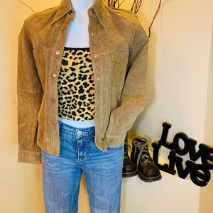 Jou Jou vintage skin tan suede leather boho shirt jacket